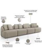 Sofá 5 Lugares Para Sala De Estar Living 394cm Arlo F04 Linho Bege - Lyam Decor