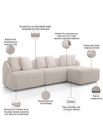 Sofá 4 Lugares Com Chaise Direito Sala Living 294cm Arlo F04 Bouclê Bege - Lyam Decor