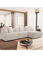 Sofá 4 Lugares Com Chaise Direito Sala Living 294cm Arlo F04 Bouclê Bege - Lyam Decor