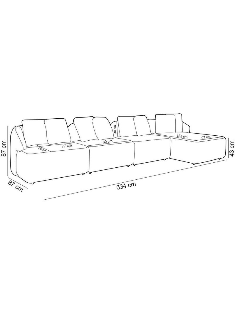 Sofá 5 Lugares Com Chaise Direito Sala Living 334cm Arlo F04 Linho Bege - Lyam Decor