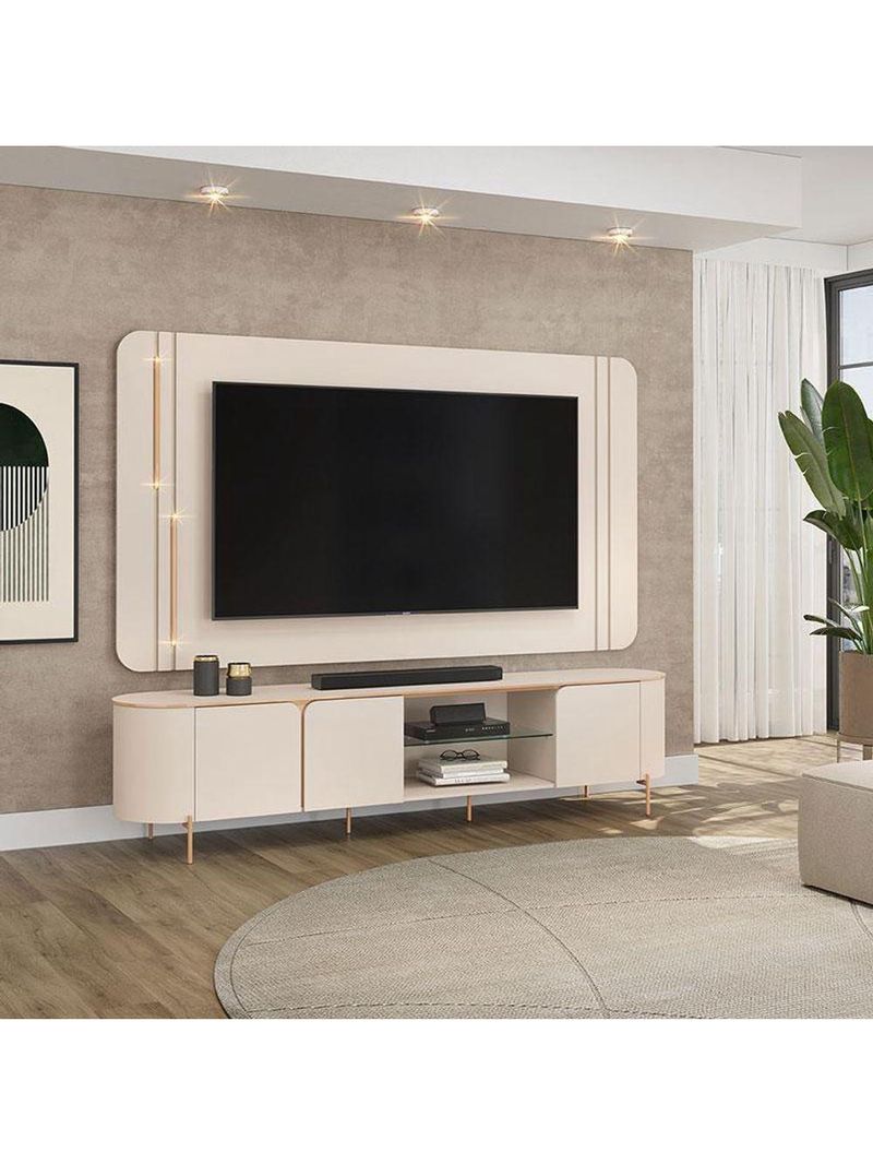 Rack Bancada Com Painel Ariana Off White – Dj Móveis