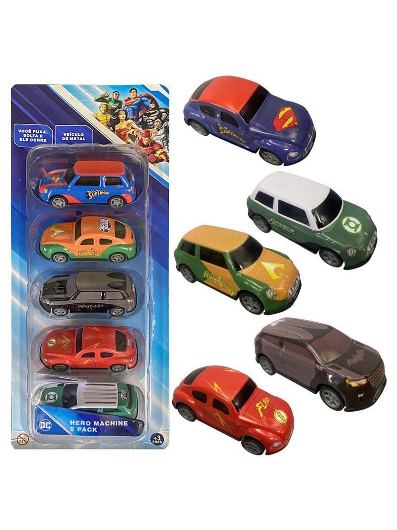 Mini veiculos pull back com 5 - liga da justiça