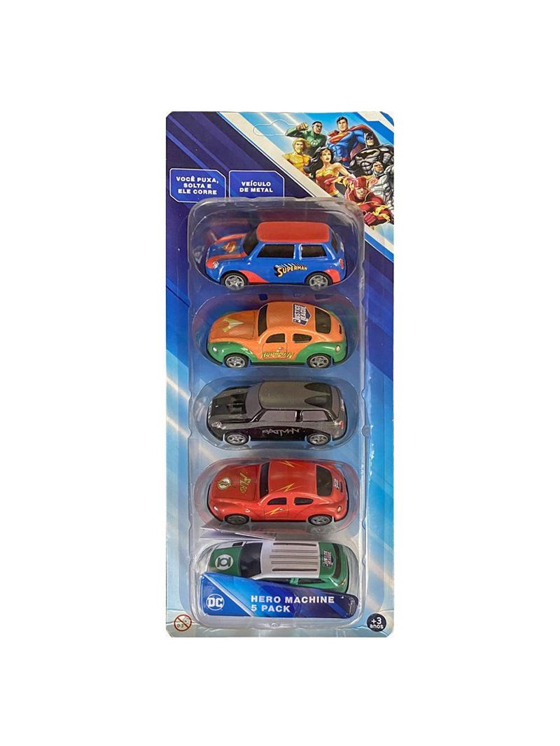 Mini veiculos pull back com 5 - liga da justiça