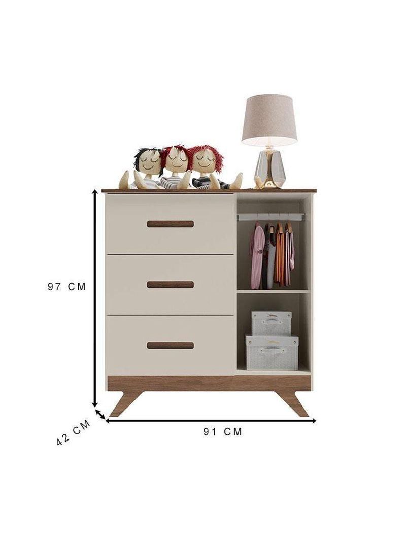 Berço Americano Vitória E Cômoda Infantil Retrô Maya Off White Carvalho – Carolina