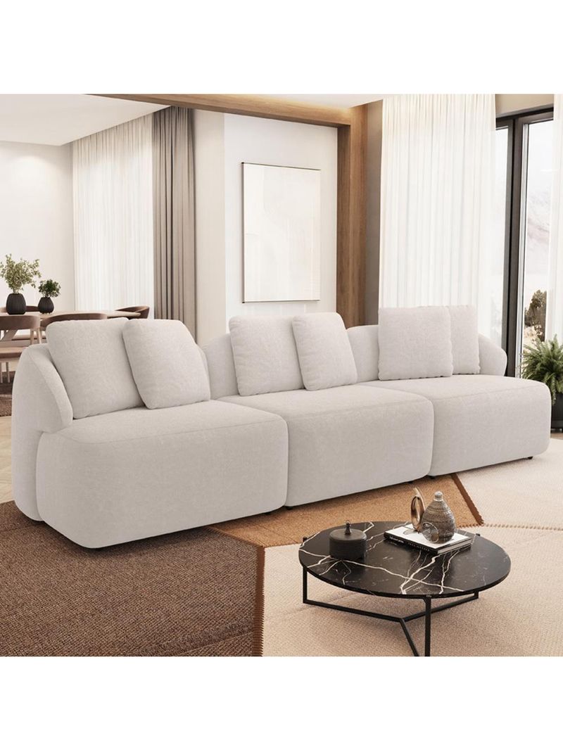 Sofá 4 Lugares Para Sala De Estar Living 294cm Arlo F04 Bouclê Bege - Lyam Decor