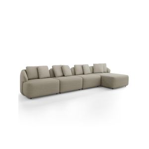 Sofá 5 Lugares Com Chaise Direito Sala Living 394cm Arlo F04 Linho Bege - Lyam Decor