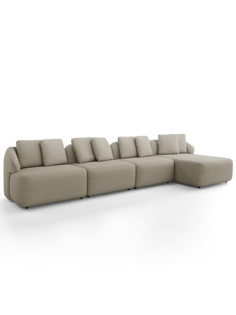Sofá 5 Lugares Com Chaise Direito Sala Living 394cm Arlo F04 Linho Bege - Lyam Decor