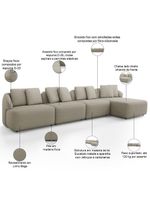 Sofá 5 Lugares Com Chaise Direito Sala Living 394cm Arlo F04 Linho Bege - Lyam Decor
