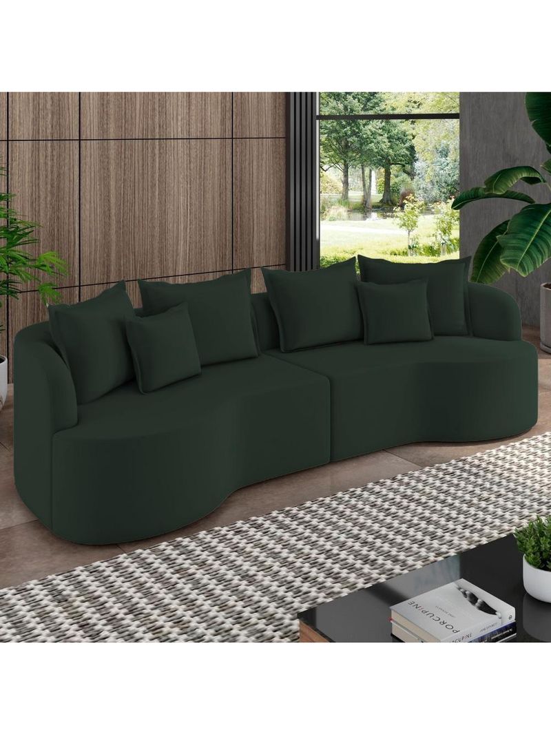 Sofá 3 Lugares Orgânico Sala De Estar Living 230cm Ekos K01 Veludo Verde - Lyam Decor