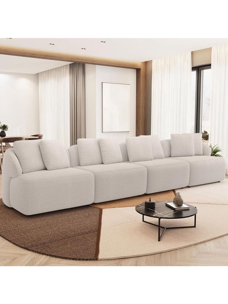 Sofá 4 Lugares Para Sala De Estar Living 314cm Arlo F04 Bouclê Bege - Lyam Decor