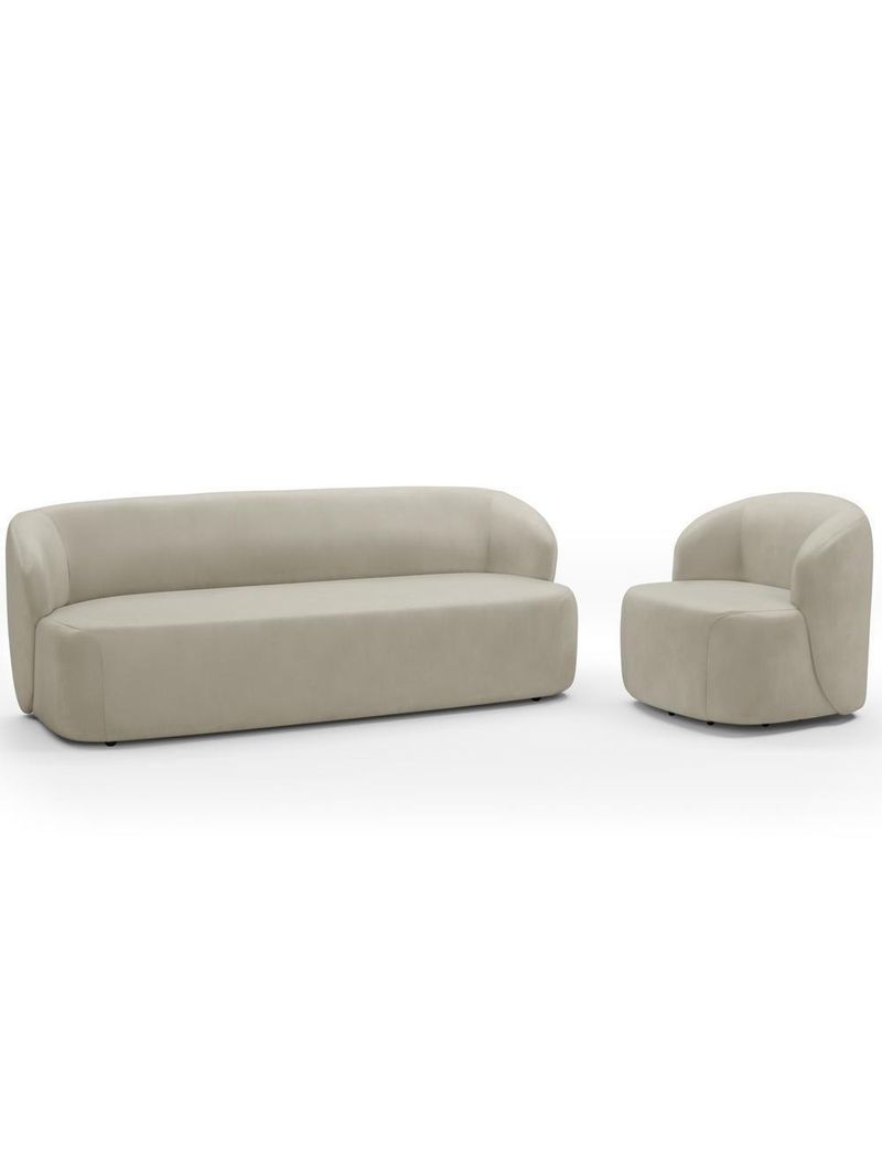 Sofá 3 Lugares 205cm Com Poltrona Giratória Orgânica Heidy F04 Veludo Bege - Lyam Decor