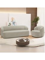 Sofá 3 Lugares 205cm Com Poltrona Giratória Orgânica Heidy F04 Veludo Bege - Lyam Decor