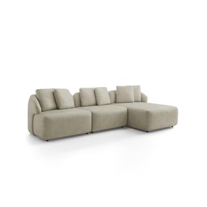 Sofá 3 Lugares Com Chaise Direito Sala Living 254cm Arlo F04 Veludo Bege - Lyam Decor