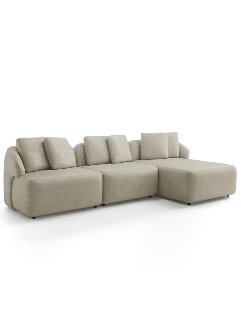 Sofá 3 Lugares Com Chaise Direito Sala Living 254cm Arlo F04 Veludo Bege - Lyam Decor