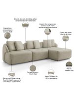 Sofá 3 Lugares Com Chaise Direito Sala Living 254cm Arlo F04 Veludo Bege - Lyam Decor