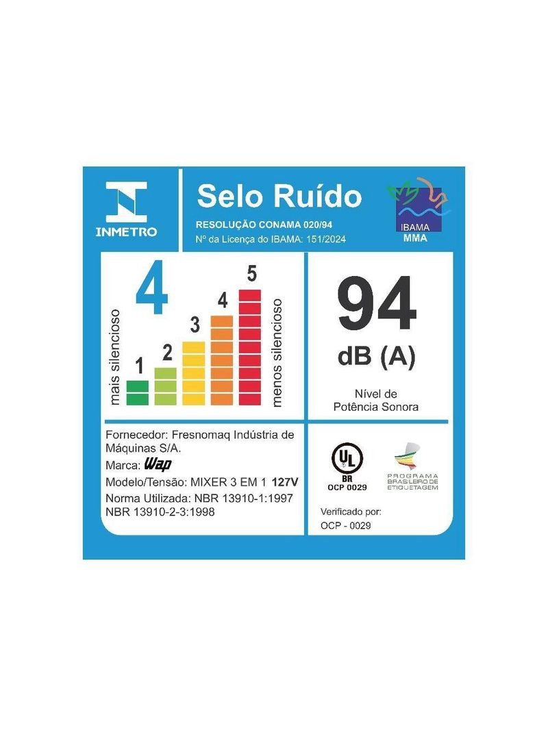 Mixer WAP 3 em 1 Inox WM1 600W 127V FW010138