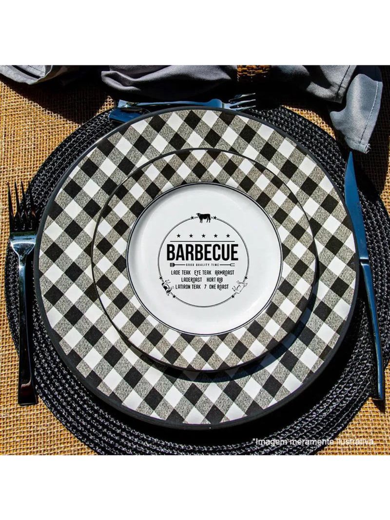 Pratos de Sobremesa Barbecue Churrasco 21cm