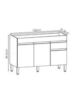 Balcão para Pia 120 cm – 3 Portas e 1 Gaveta – Line KTP Gris