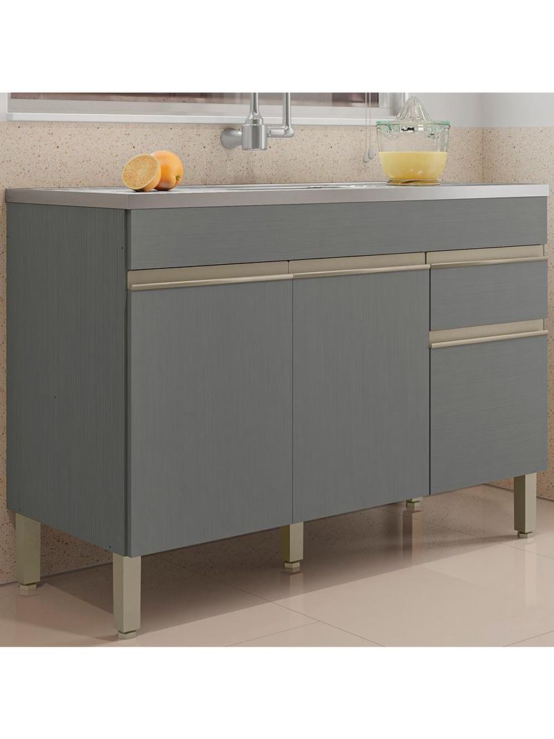 Balcão para Pia 120 cm – 3 Portas e 1 Gaveta – Line KTP Gris