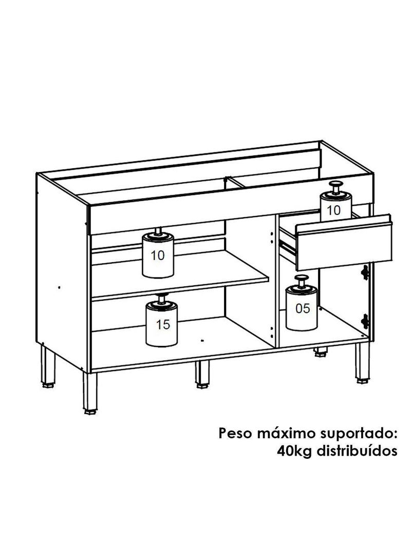 Balcão para Pia 120 cm – 3 Portas e 1 Gaveta – Line KTP Gris