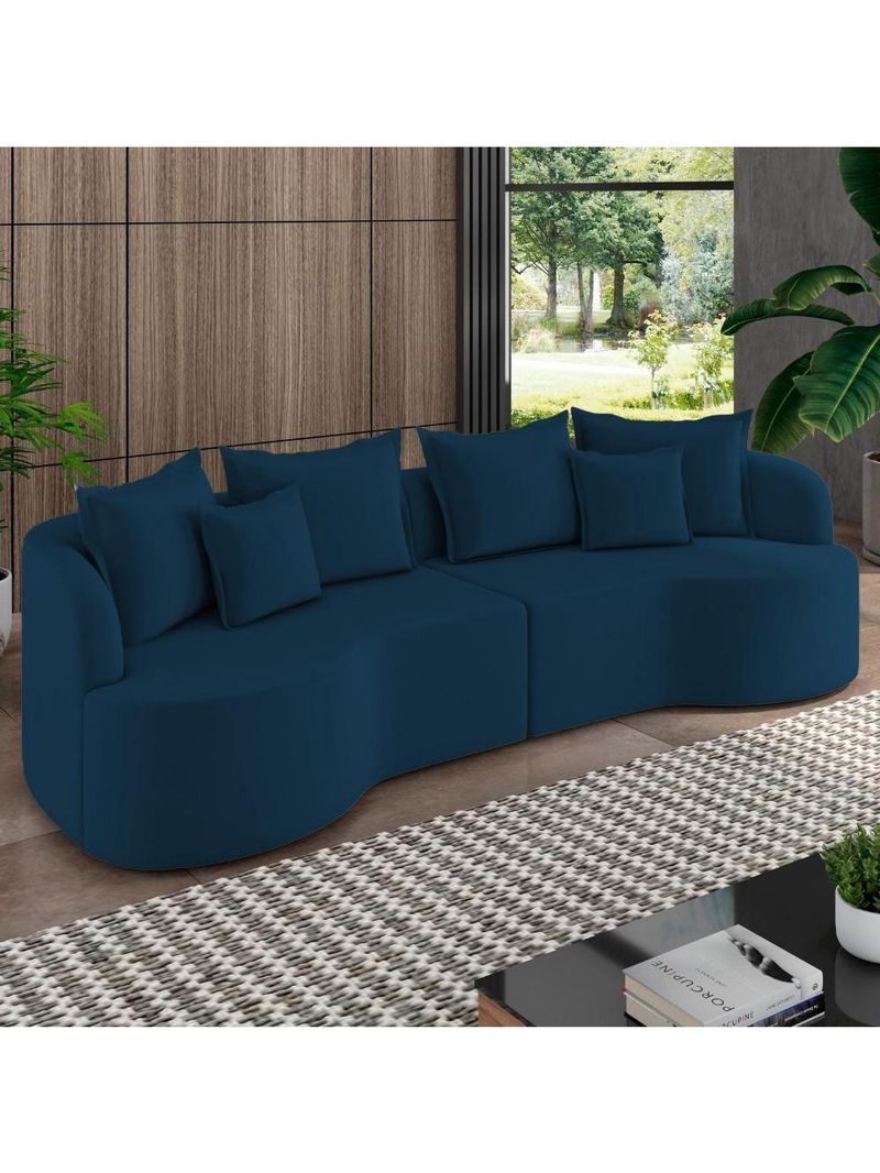 Sofá 3 Lugares Orgânico Sala De Estar Living 250cm Ekos K01 Veludo Azul Marinho - Lyam Decor