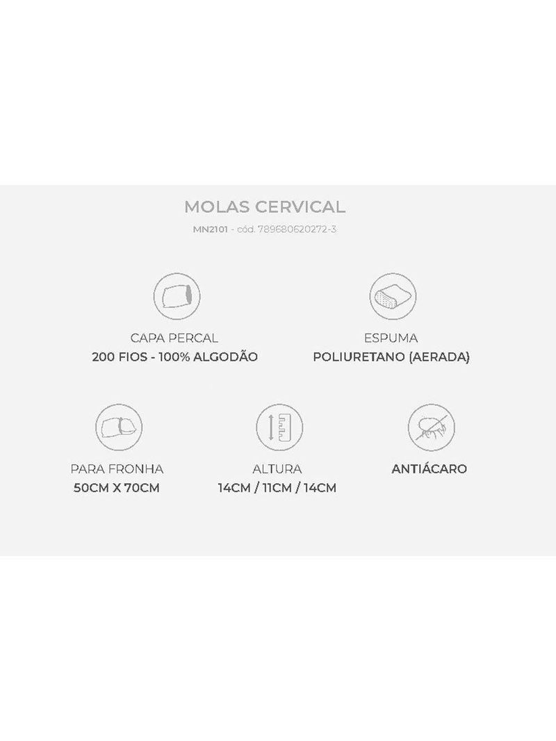 Travesseiro Molas Cervical MN2101 c/ Capa Percal 200 Fios p/ Fronha 50x70 (50x70) - Duoflex