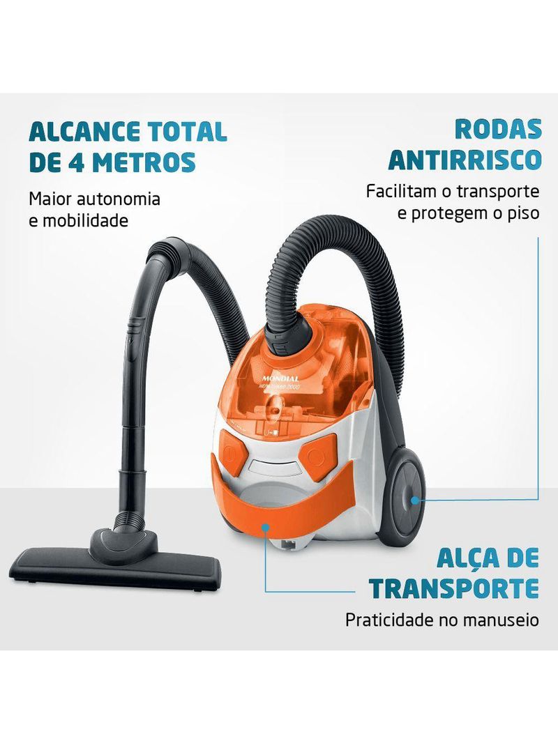 Aspirador De Pó Mondial Turbo Hepa Branco e Laranja AP-15 220V