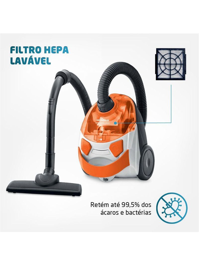 Aspirador De Pó Mondial Turbo Hepa Branco e Laranja AP-15 220V