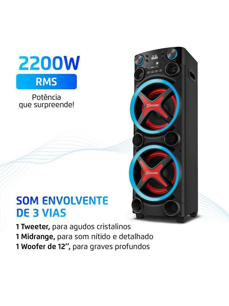 Torre De Som Mondial TM-2200 Luzes Bluetooth APP Bivolt