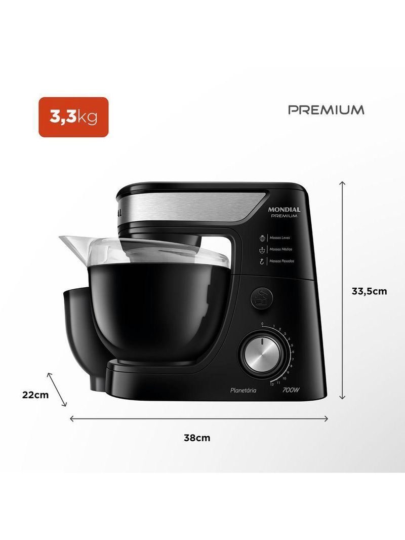 Batedeira Planetária Mondial Premium BP-01P-B - 127V - Preto/Inox
