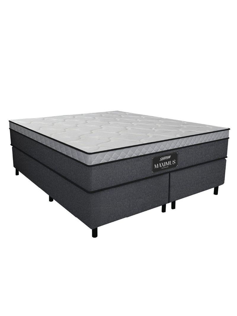 Cama Box Casal Queen Colchão Gazin Maximus Molas Ensacadas 158x198x62cm Linho Grafite-Preto Suporta até 120Kg por Pessoa