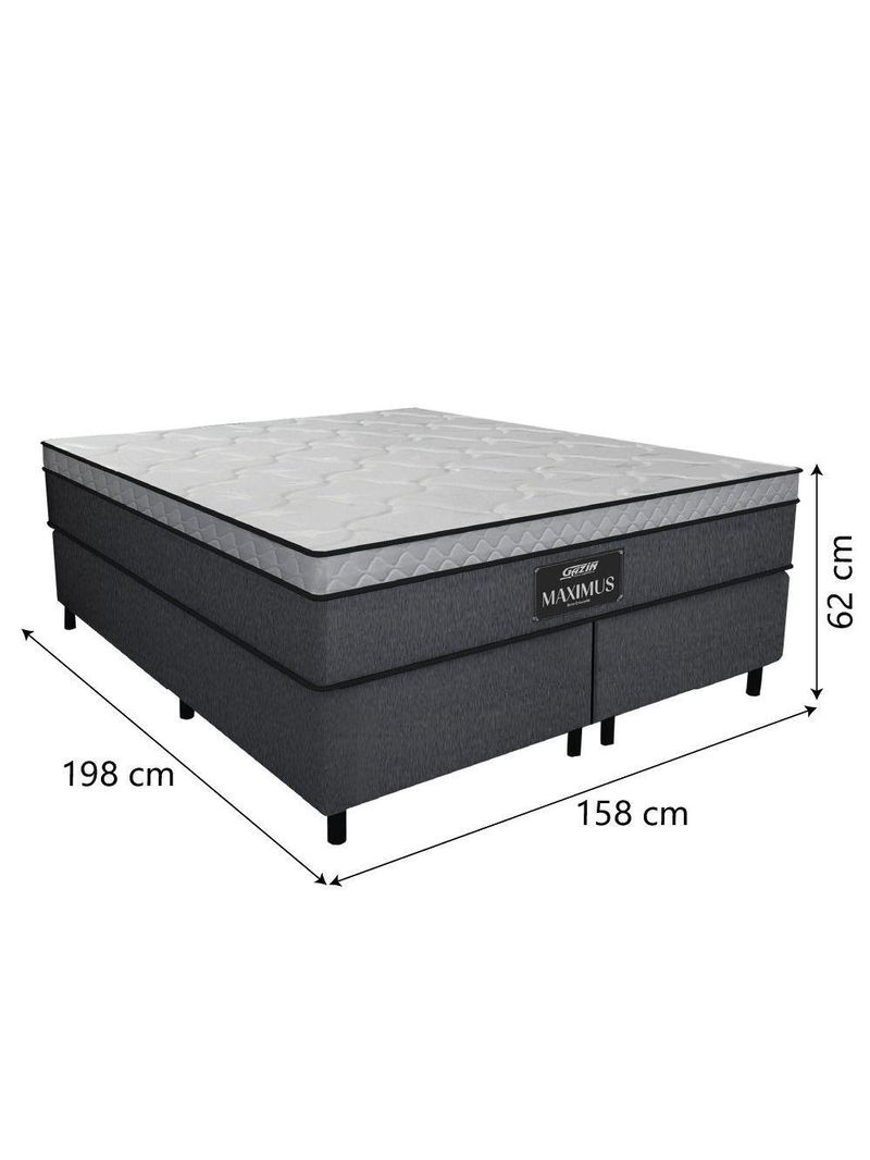 Cama Box Casal Queen Colchão Gazin Maximus Molas Ensacadas 158x198x62cm Linho Grafite-Preto Suporta até 120Kg por Pessoa