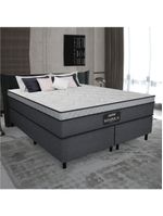 Cama Box Casal Queen Colchão Gazin Maximus Molas Ensacadas 158x198x62cm Linho Grafite-Preto Suporta até 120Kg por Pessoa