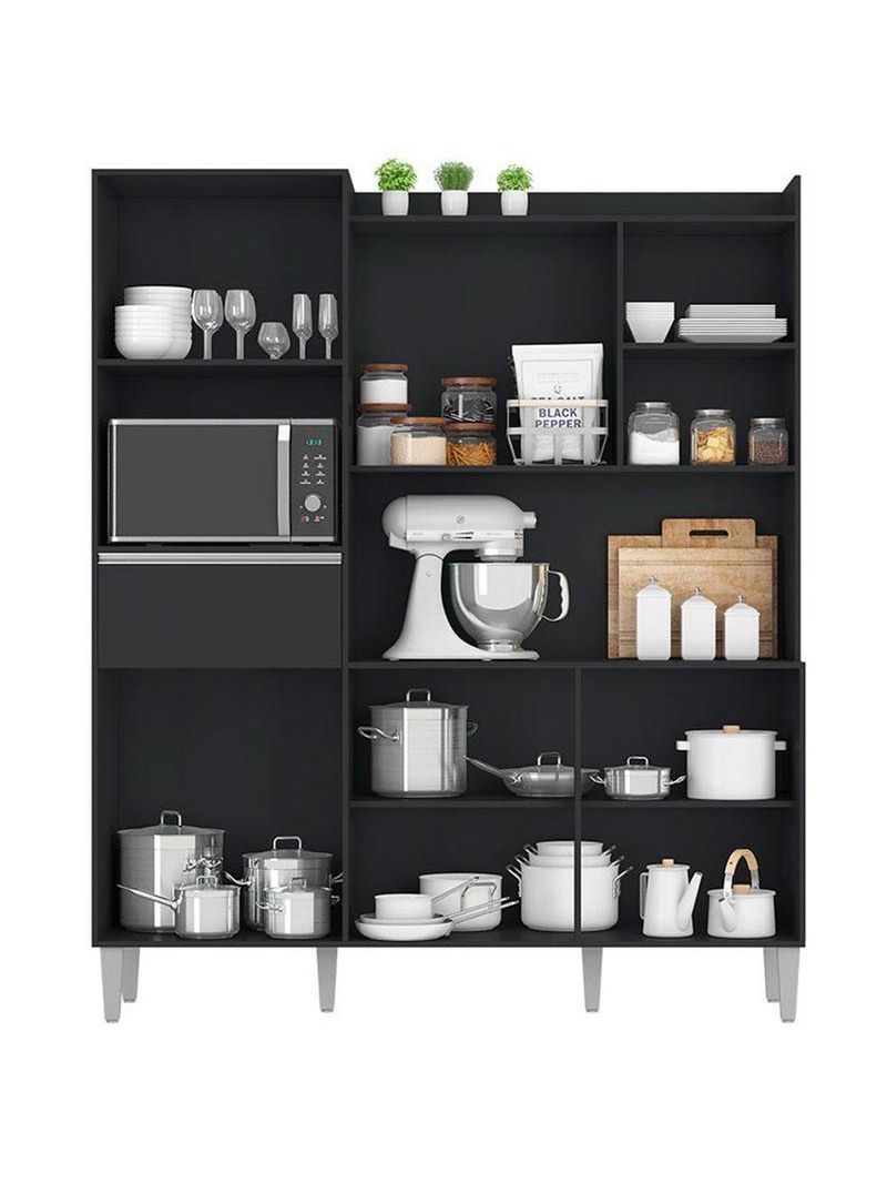 Armário Para Cozinha Kit Ambiente Isabel Preto Fosco - Ajl
