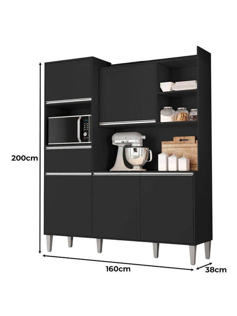 Armário Para Cozinha Kit Ambiente Isabel Preto Fosco - Ajl