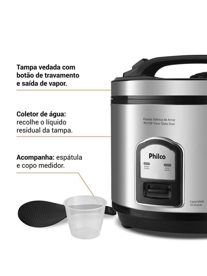 Panela De Arroz Elétrica Philco Inox 10 Xícaras PH10P 220V