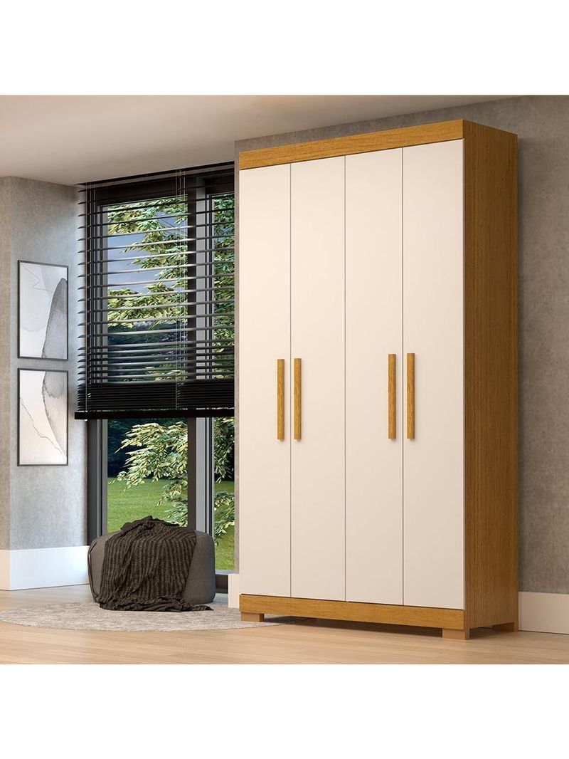 Guarda-roupa Solteiro Canadá 4 Portas Linhamobília Cinamomo/off White