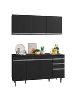 Armário Aéreo Argélia e Balcão Gabinete para Pia 150 cm com Tampo Marrocos Preto – Lumil Móveis