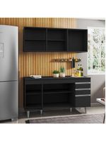 Armário Aéreo Argélia e Balcão Gabinete para Pia 150 cm com Tampo Marrocos Preto – Lumil Móveis