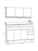 Armário Aéreo Argélia e Balcão Gabinete para Pia 150 cm com Tampo Marrocos Preto – Lumil Móveis