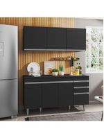 Armário Aéreo Argélia e Balcão Gabinete para Pia 150 cm com Tampo Marrocos Preto – Lumil Móveis