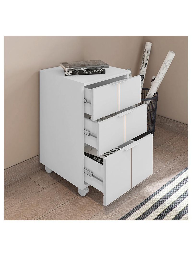 Kit Escritório Armário Baixo Gaveteiro Cubic Branco Caemmun