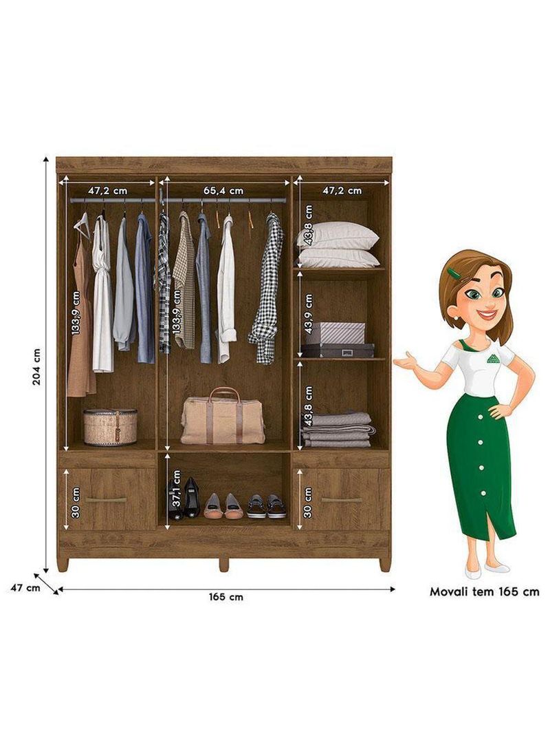 Guarda Roupa Casal Ambiente Ms912 6 Portas Castanho Wood Com Espelho - Moval