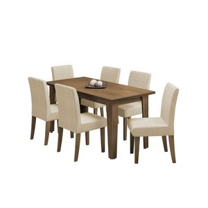 Conjunto de Mesa Sala de Jantar Miami com 6 Cadeiras Trieste Suede 1,60m – Cedro / Areia