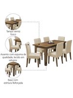 Conjunto de Mesa Sala de Jantar Miami com 6 Cadeiras Trieste Suede 1,60m – Cedro / Areia