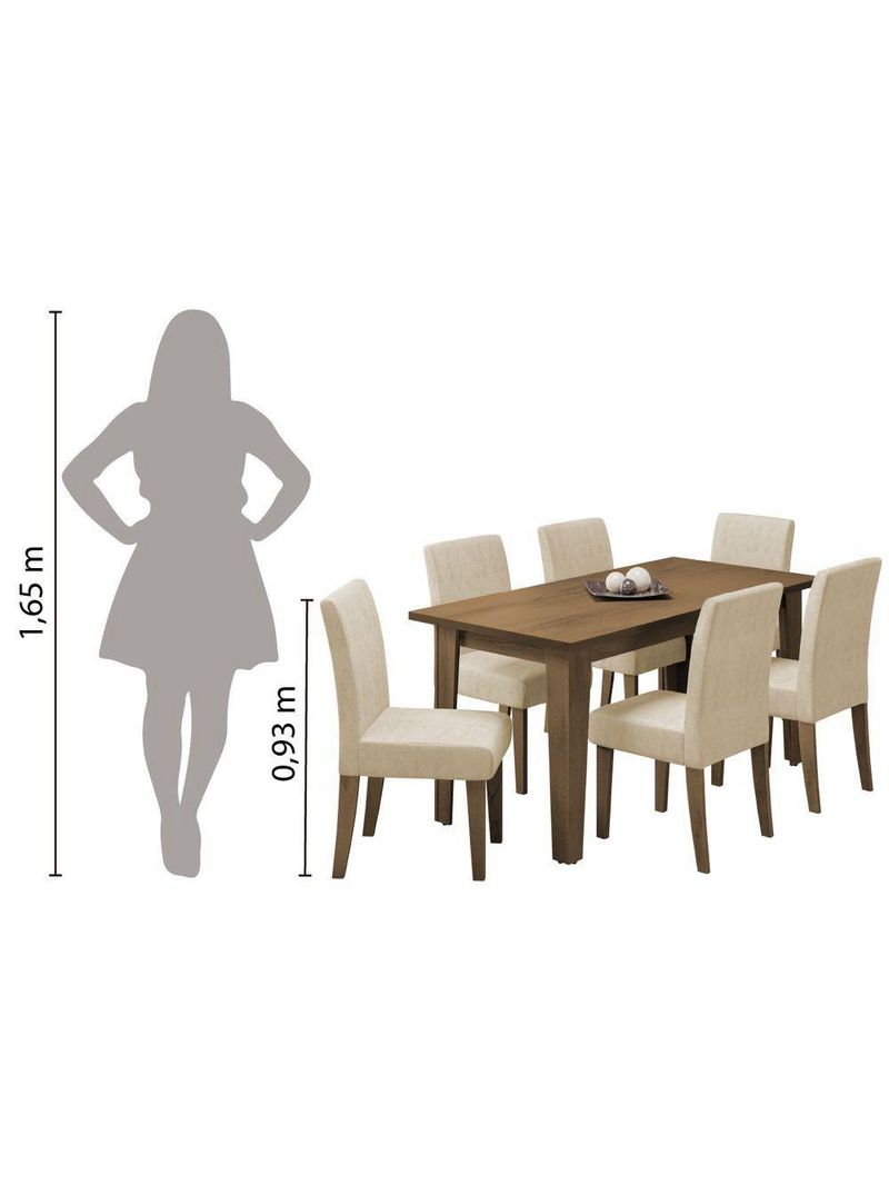 Conjunto de Mesa Sala de Jantar Miami com 6 Cadeiras Trieste Suede 1,60m – Cedro / Areia