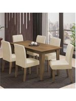 Conjunto de Mesa Sala de Jantar Miami com 6 Cadeiras Trieste Suede 1,60m – Cedro / Areia