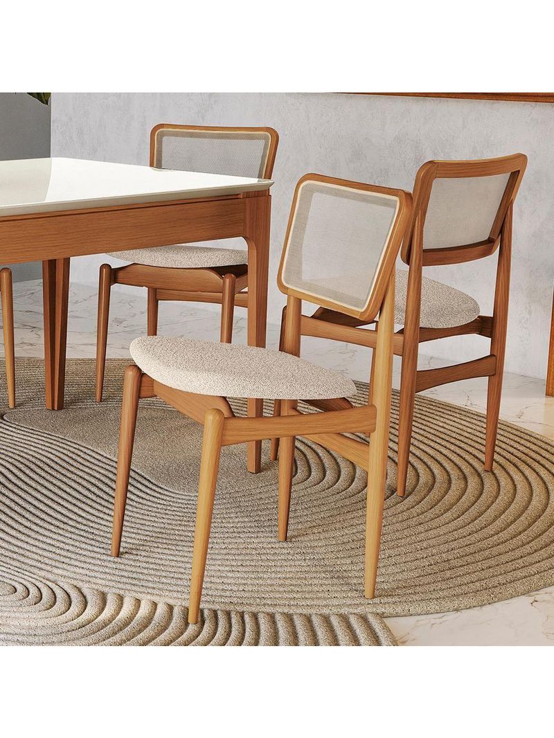 Cadeira Kappesberg Em Madeira Maciça Linho Mesclado Areia Tela Bege