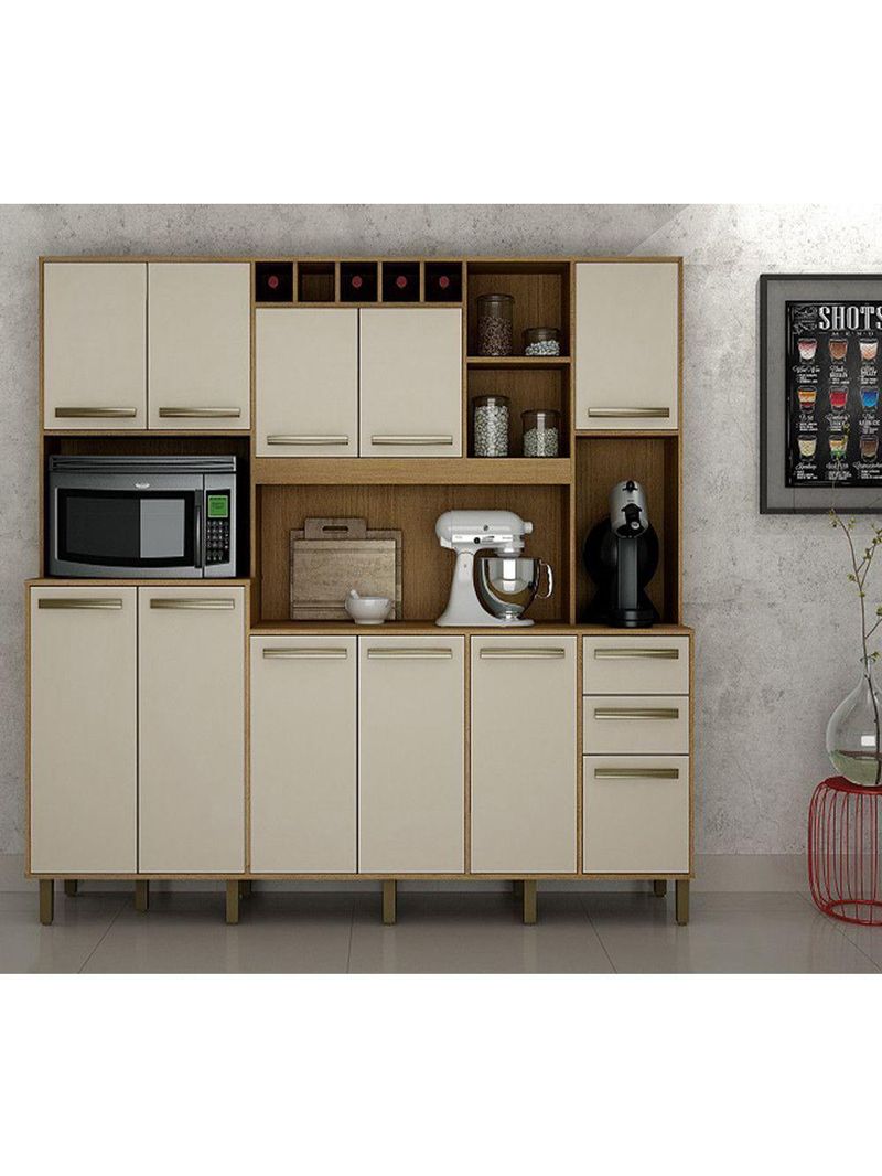 Armário De Cozinha 11 Portas E 02 Gavetas Cinamono/off Wh