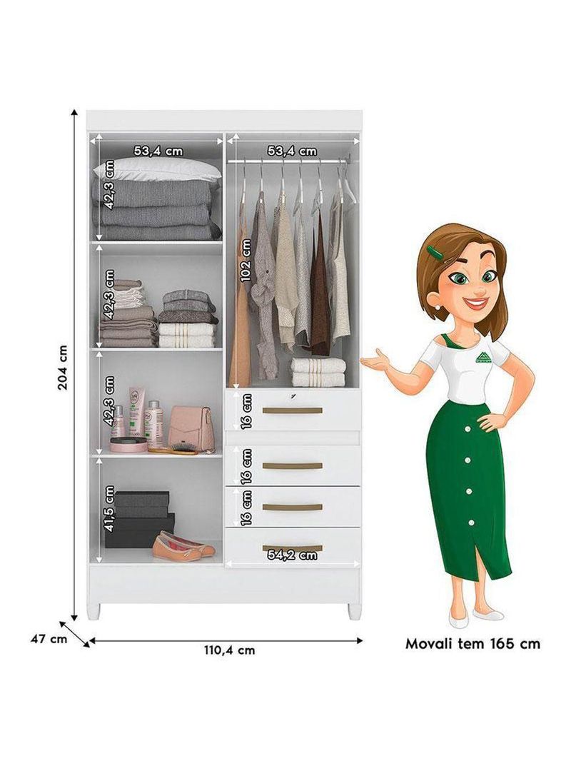 Guarda Roupa Infantil Sobral 4 Portas Branco Flex – Moval